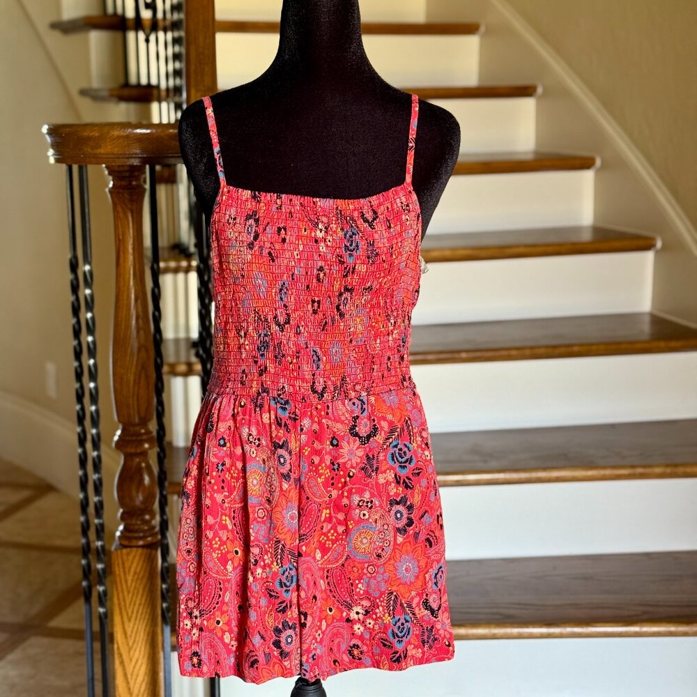 Angie Romper Short with Spaghetti Straps in Red Floral Paisley Print Size Med